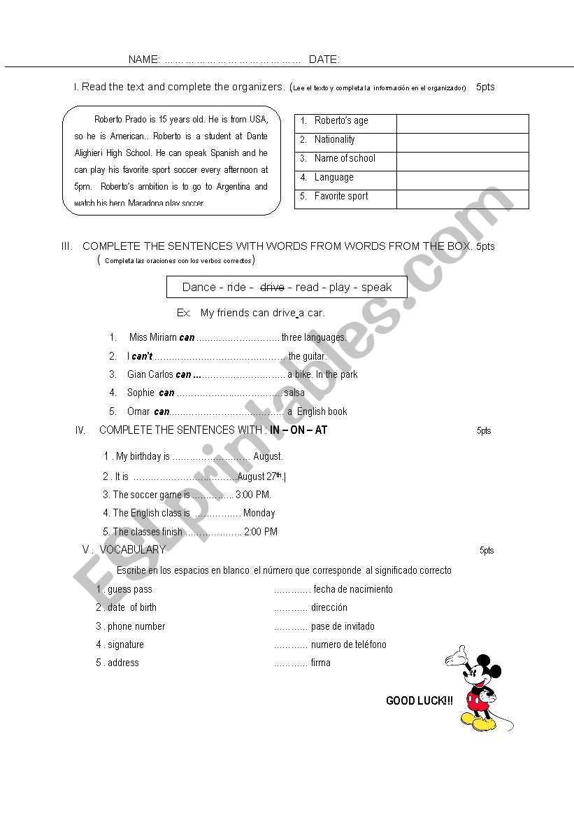 CAN and PREPOSITIONS OF TIME  REVIEW