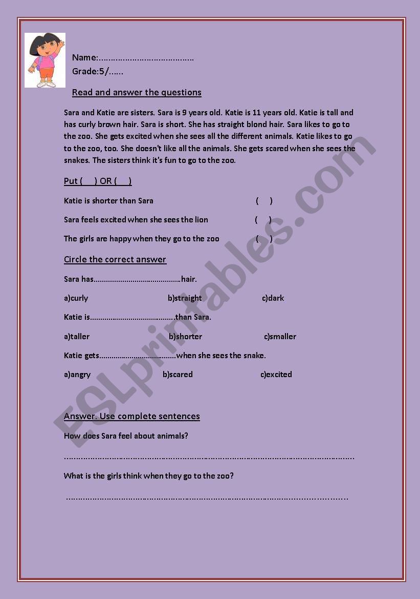 Reading comprehension worksheet