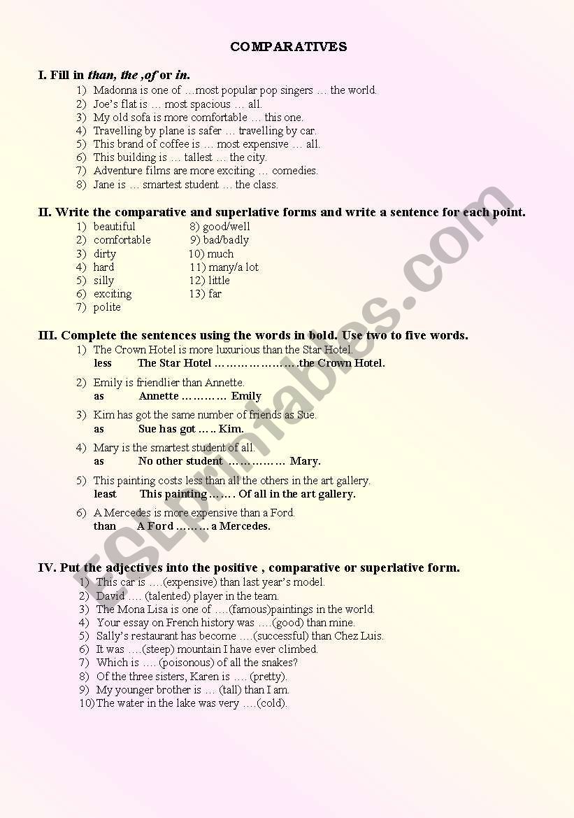 comparatives worksheet