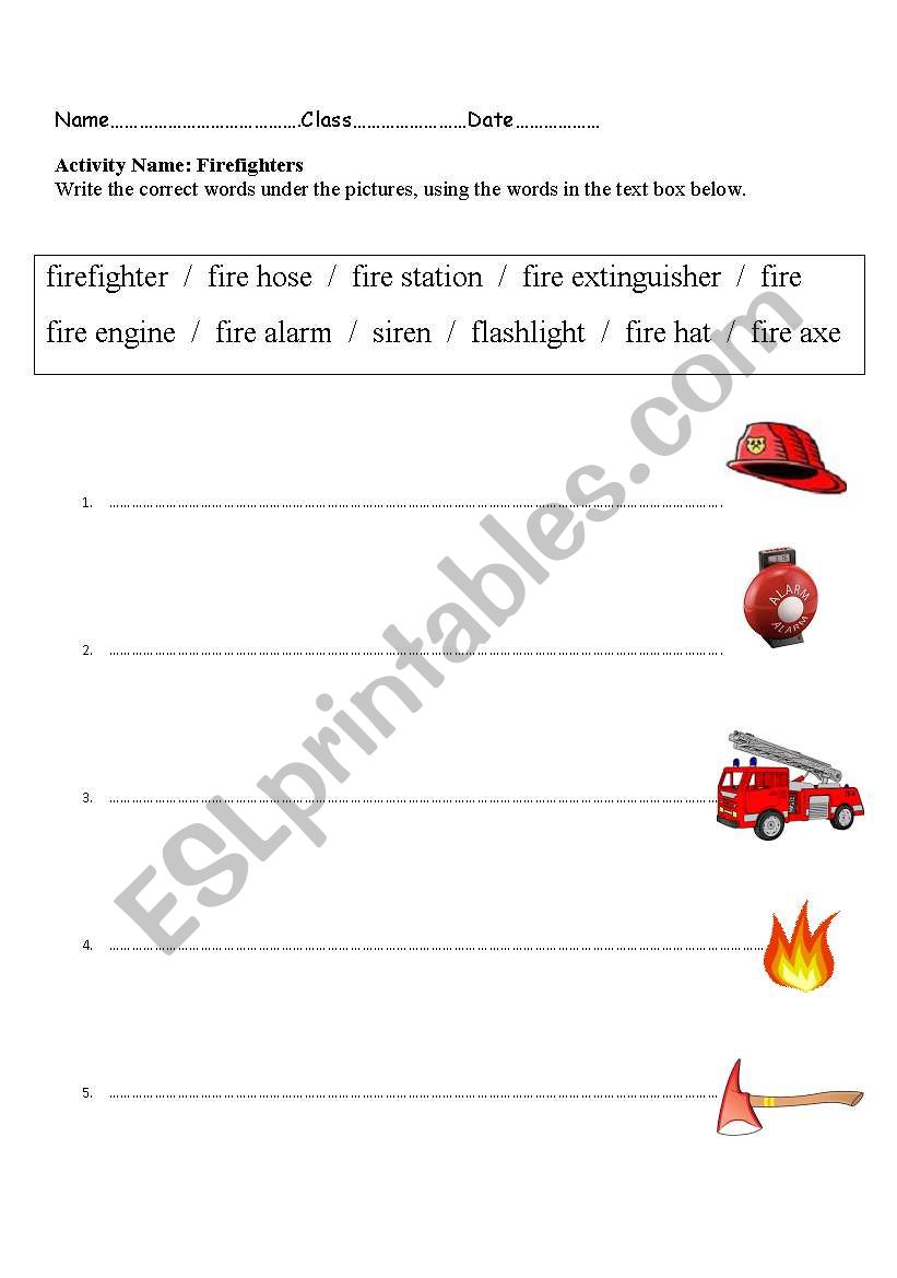 Firefighters worksheet