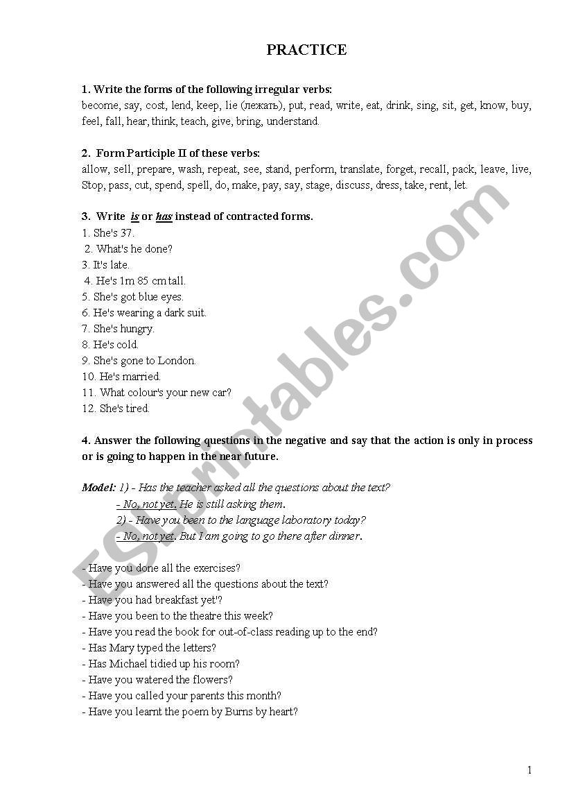 Present Perfect  worksheet