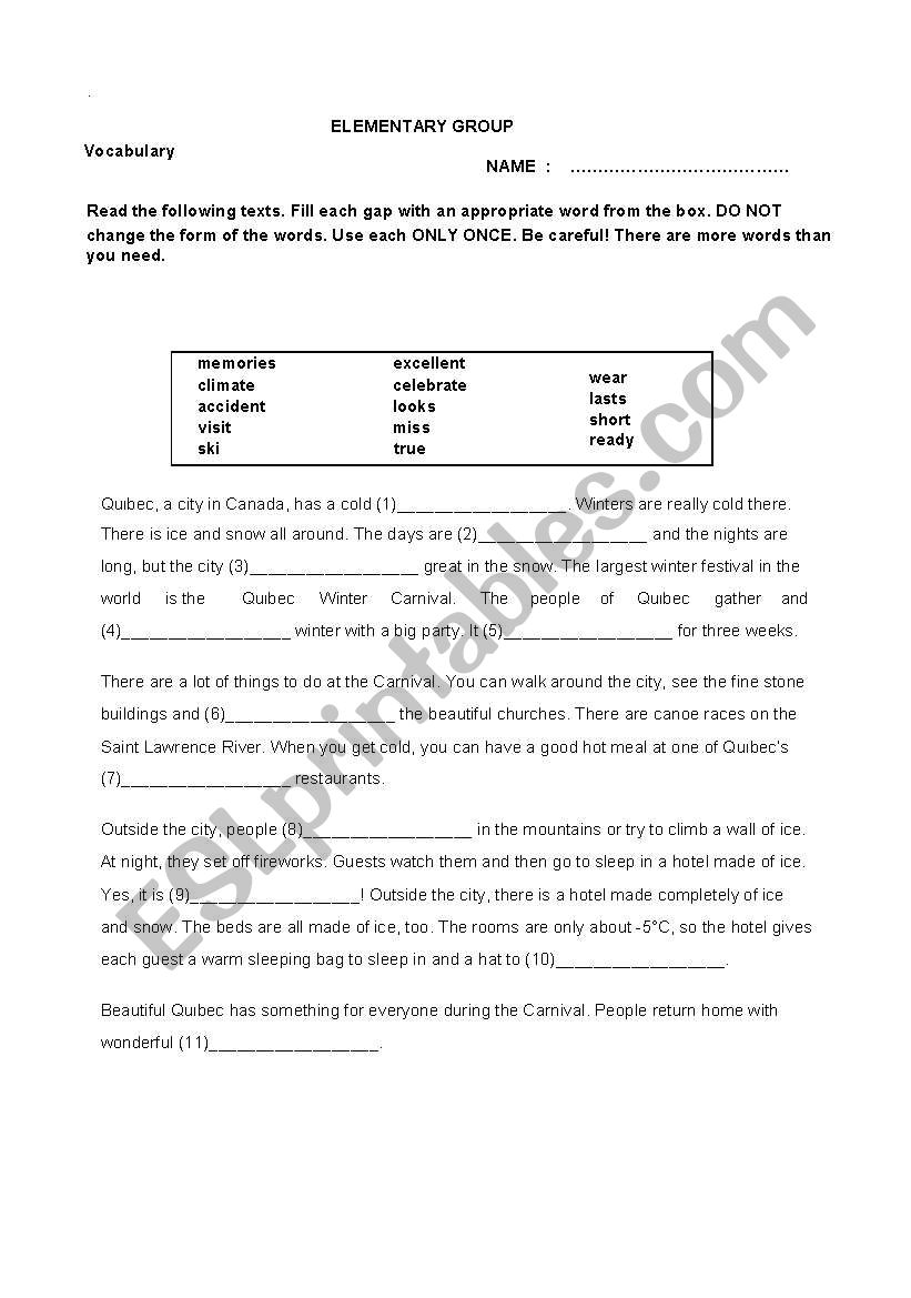 VOCABULARY TEST worksheet