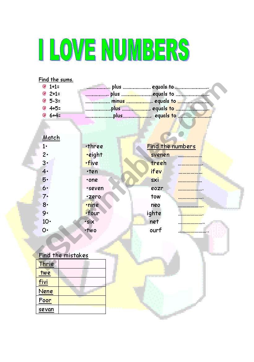 Numbers for Junior Level worksheet