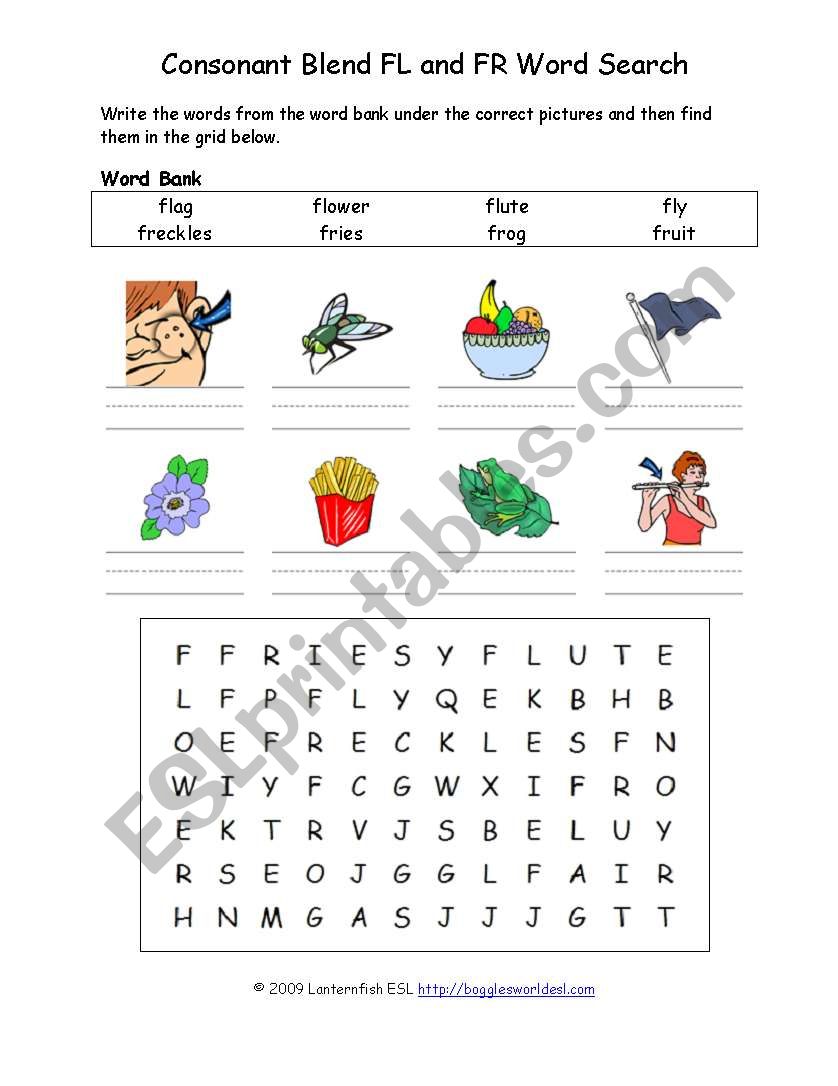 consonant cluster fl and fr worksheet