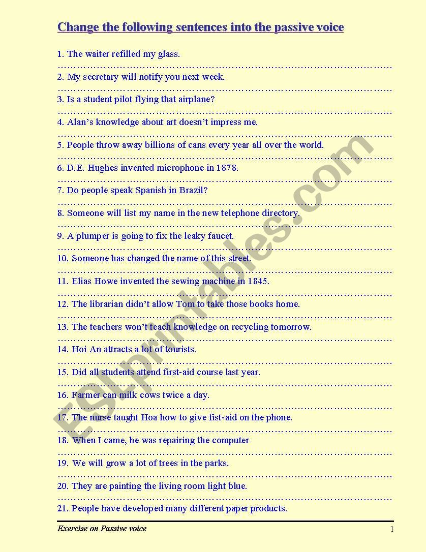 Exercise on Passive voice worksheet