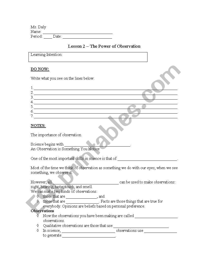 The Power of Observation Worksheet
