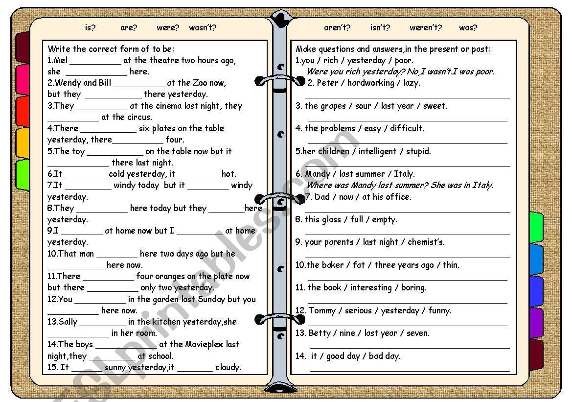 to be-present and past worksheet