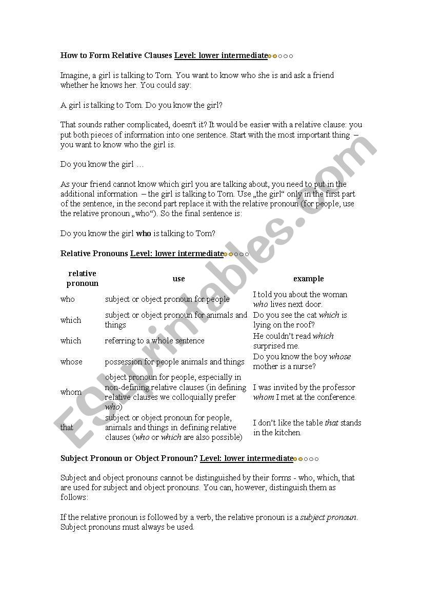 relative clauses worksheet