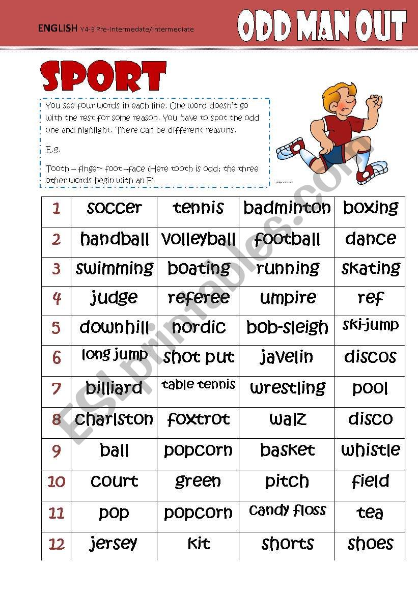 Odd One Out -SPORT worksheet