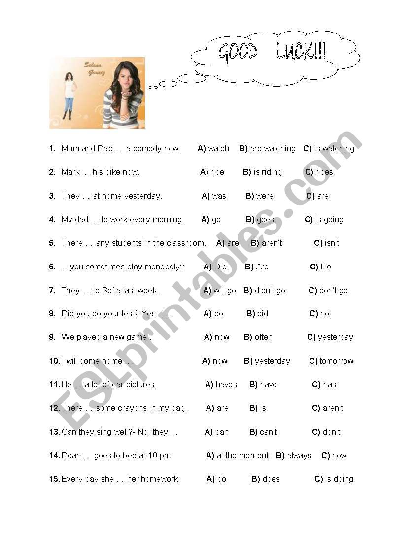 ENTRY TEST worksheet