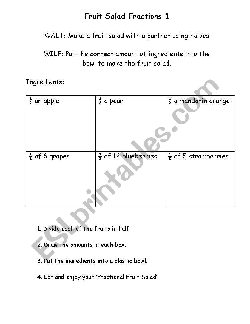 Fractions Fruit Salad worksheet