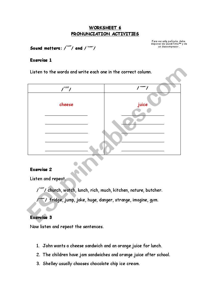 Pronunciation activities. Worksheet 6.