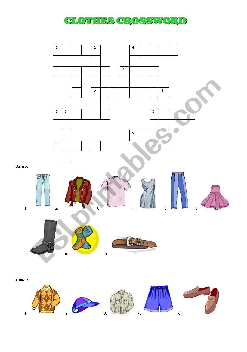 CLOTHES CROSSWORD worksheet