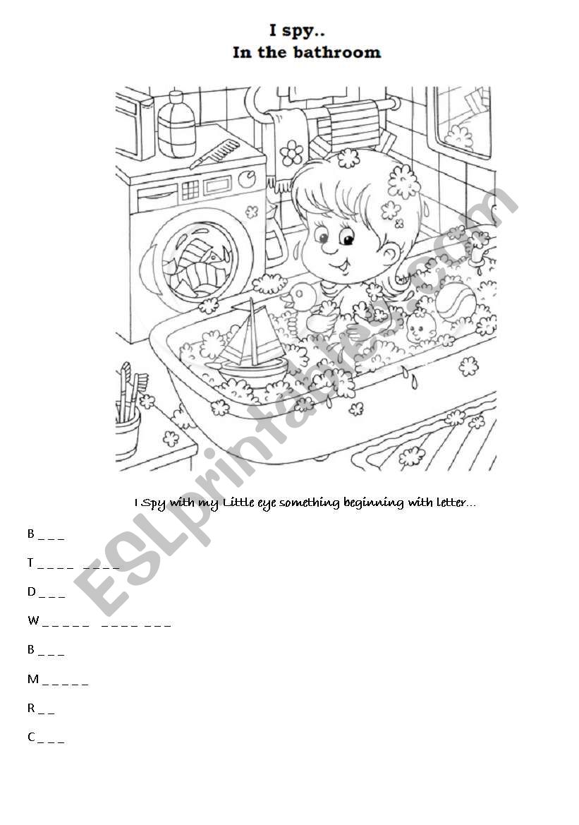 I spy  IN THE BATHROOM worksheet