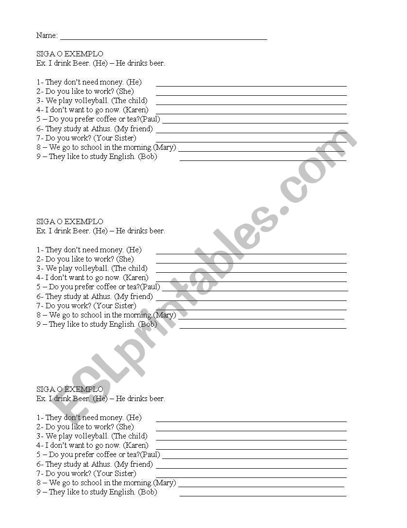 3RD PERSON worksheet