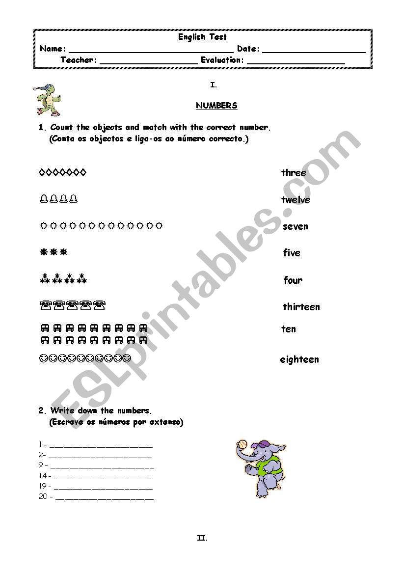 Elementary test worksheet