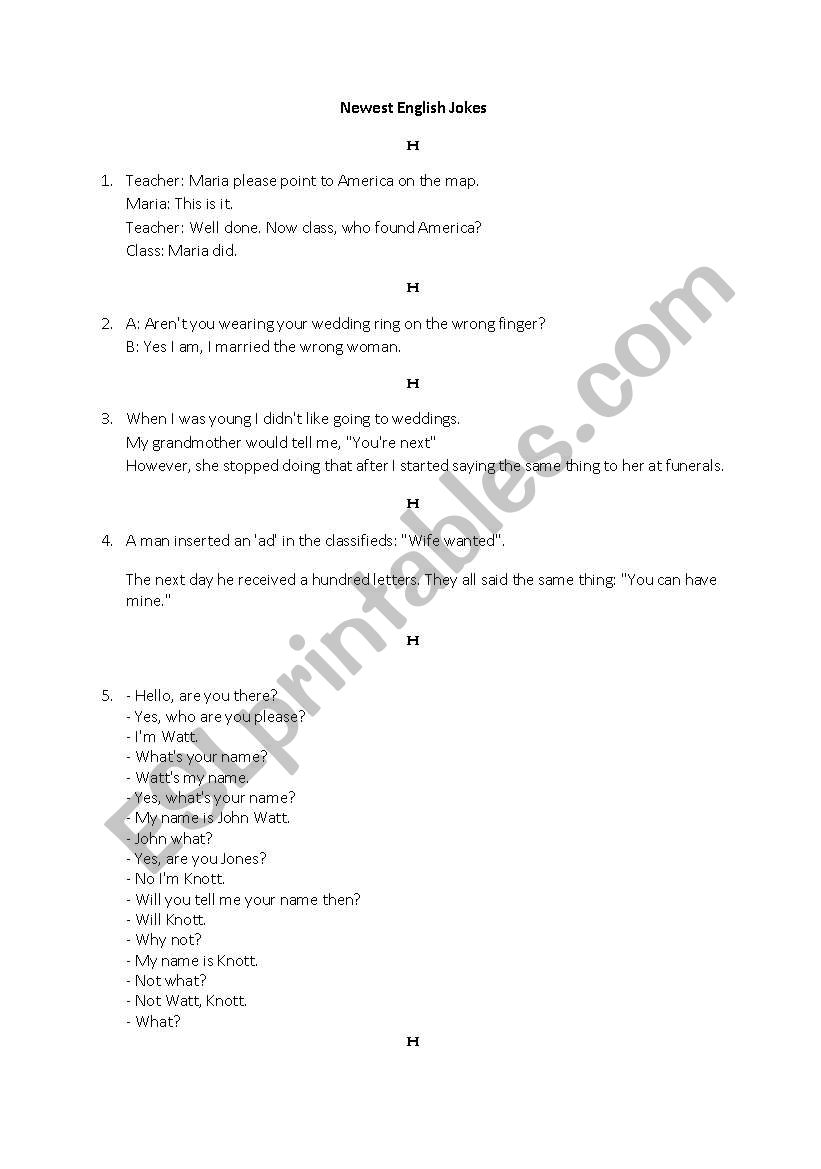 Jokes worksheet