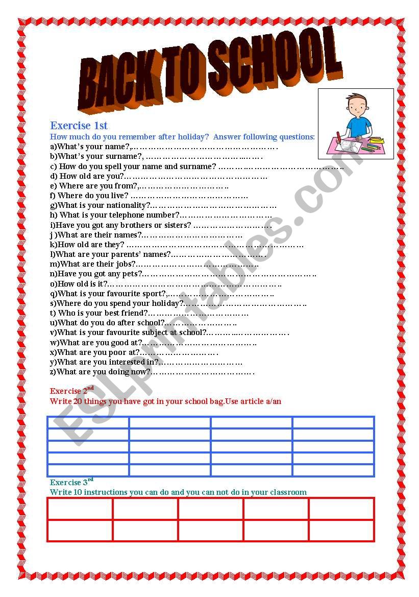 Back to school . worksheet