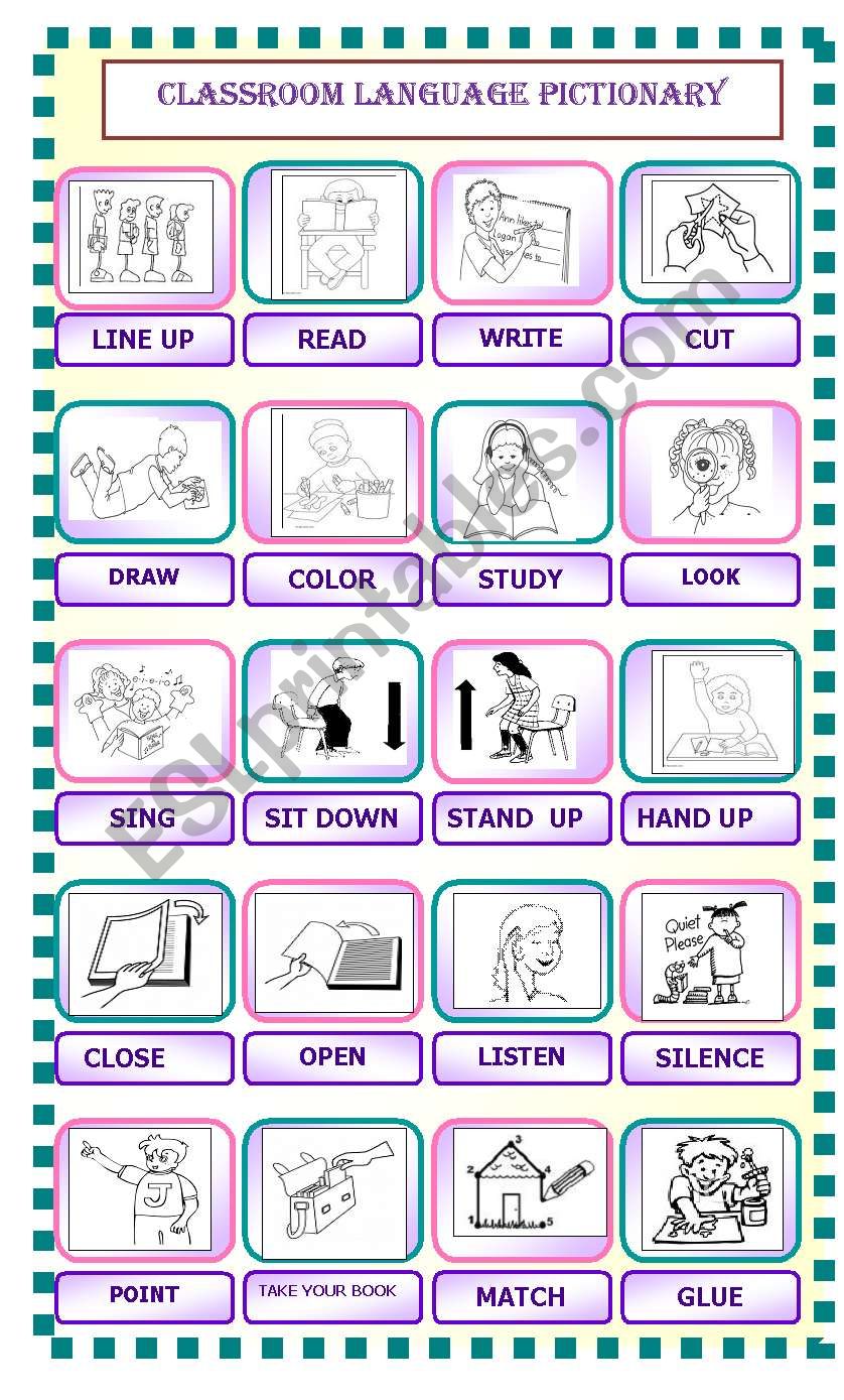 CLASSROOM LANGUAGE PICTIONARY worksheet