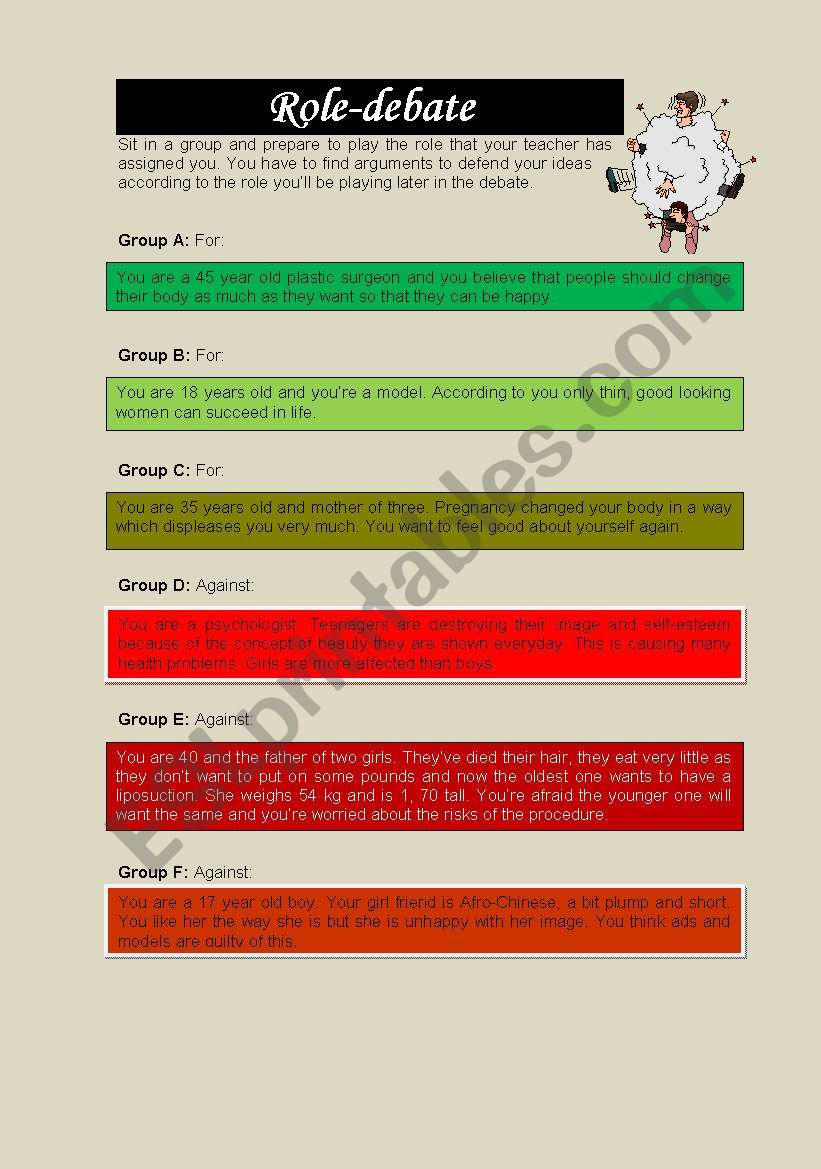 Role debate - beauty worksheet