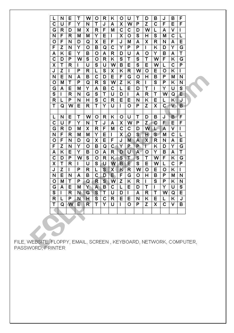 cross word computer  worksheet