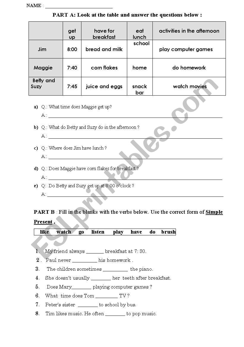  TEST ( SIMPLE PRESENT AND VERB FORMATION)