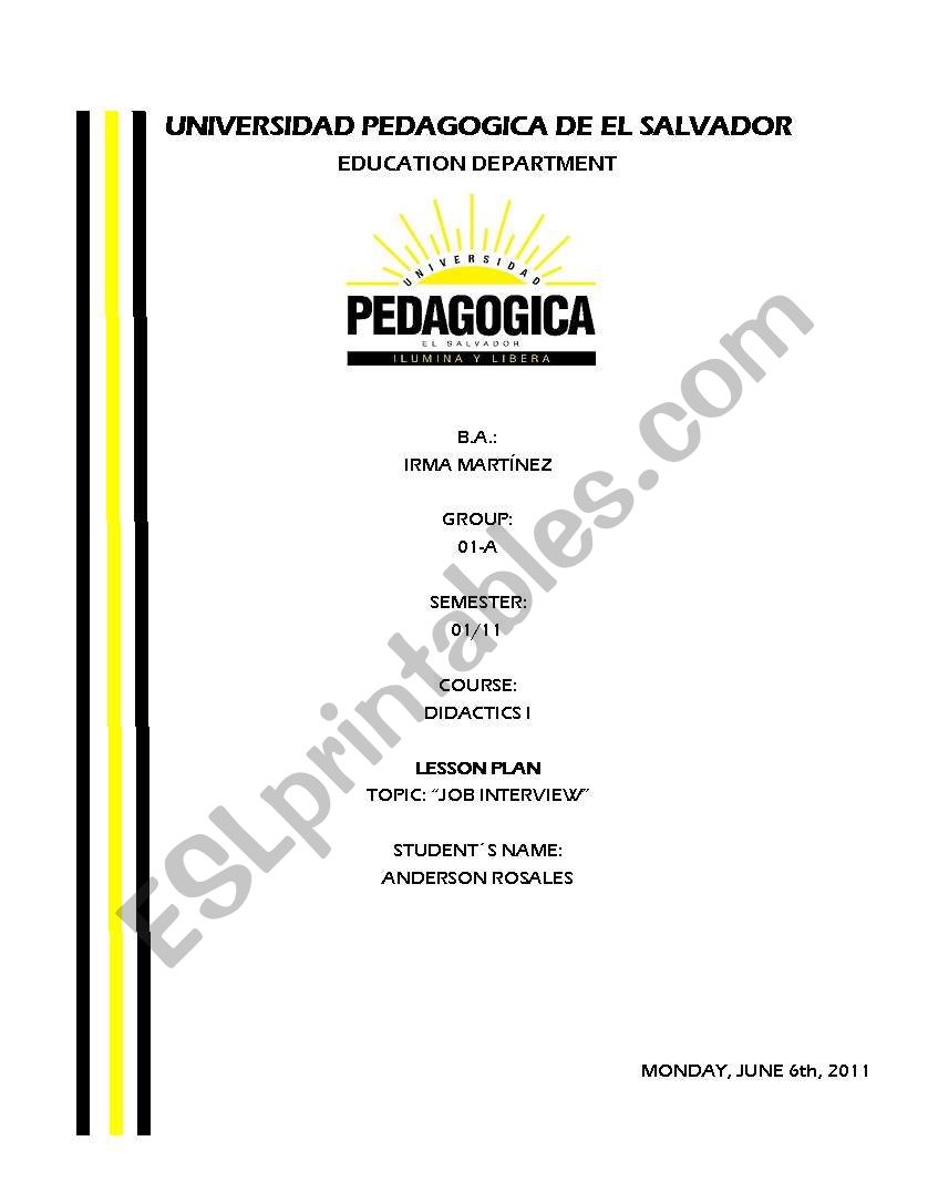 lesson plan Jobs Interviews worksheet