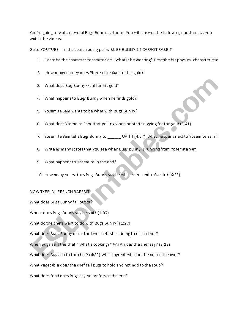 BUGS BUNNY WORKSHEET worksheet