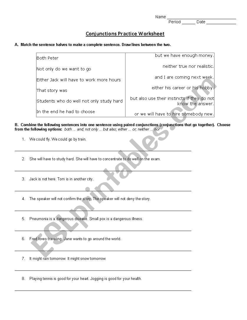 CONJUNCTIONS worksheet