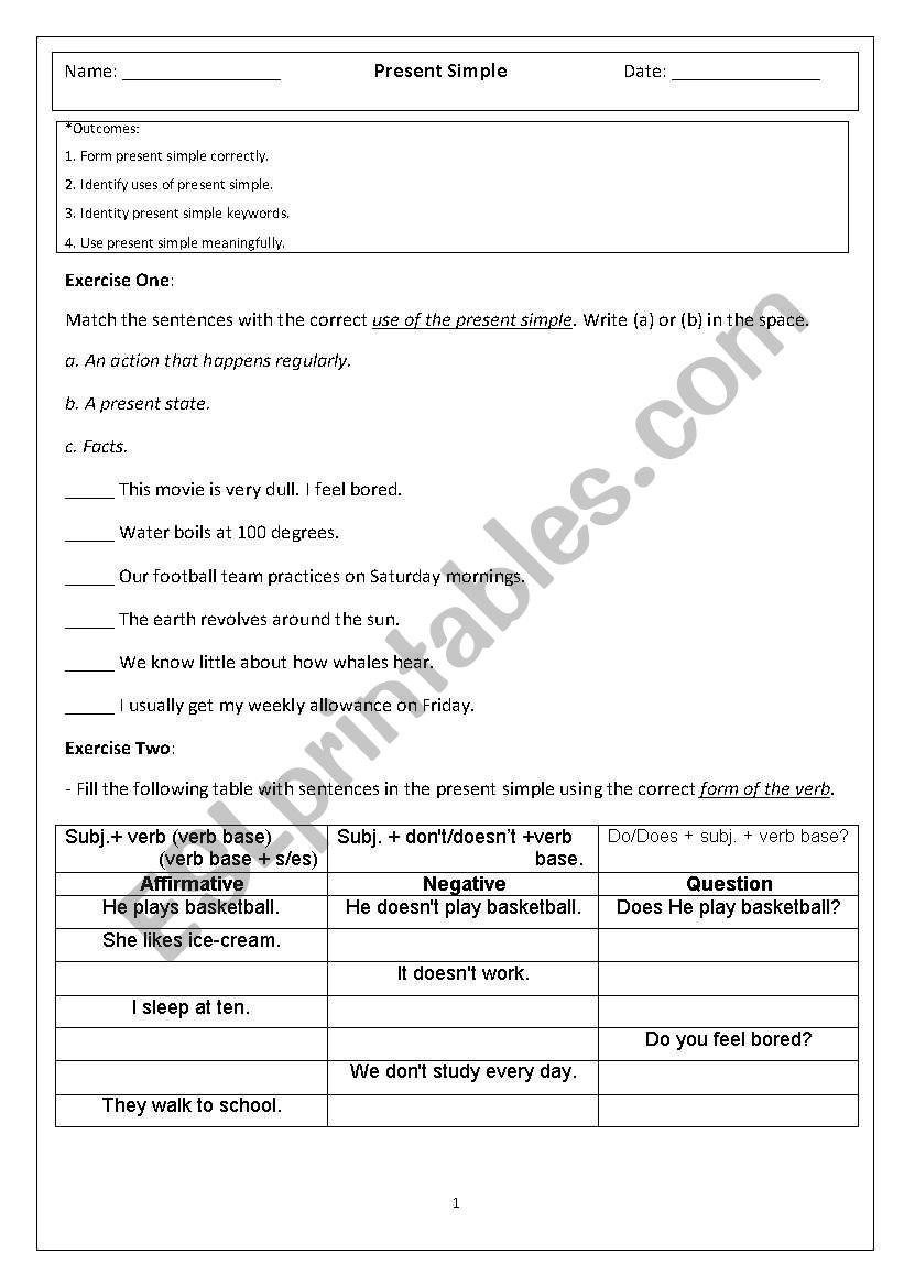 Present simple worksheet