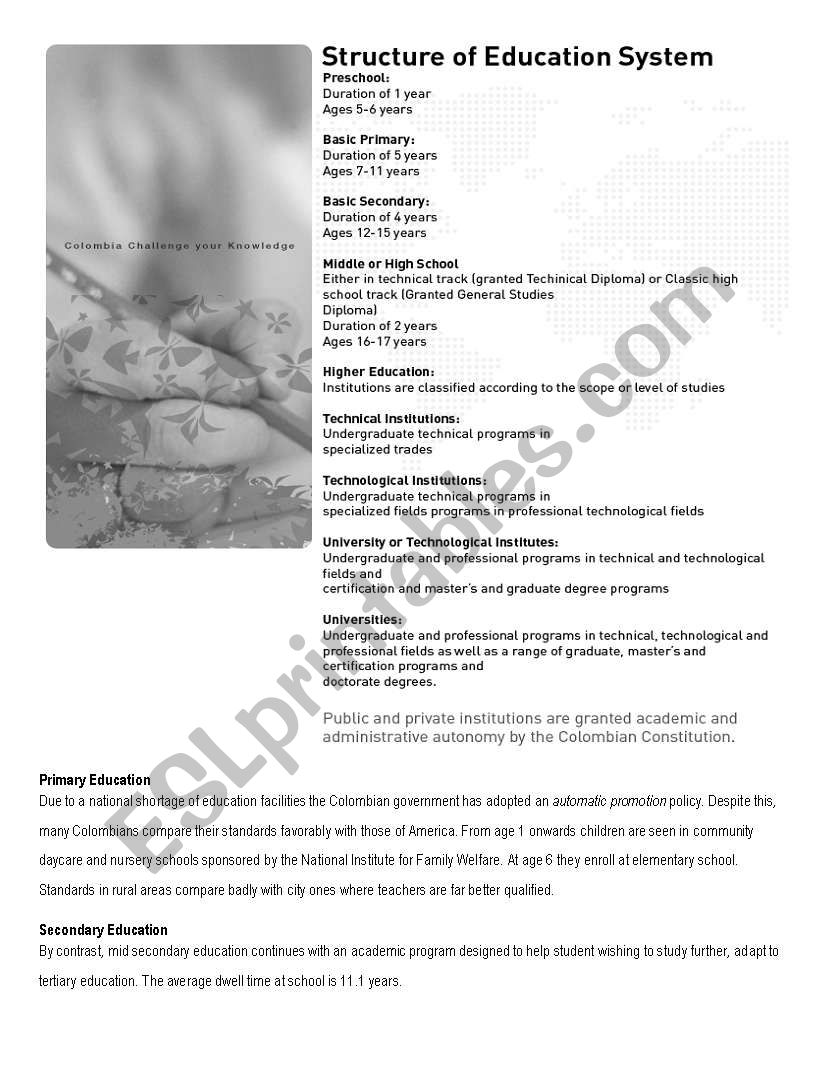 STRUCTURE OF EDUCATION SYSTEM IN COLOMBIA