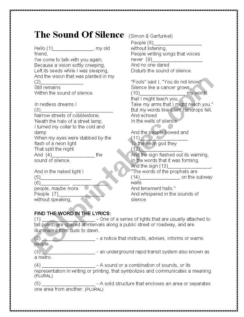 THE SOUND OF SILENCE worksheet