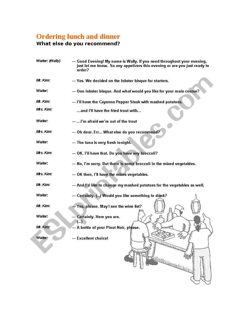 Ordering Dinner worksheet