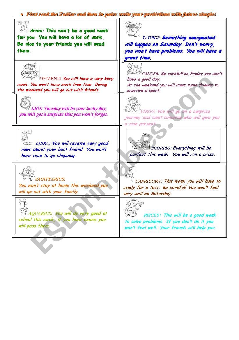 Zodiac and Future Simple worksheet