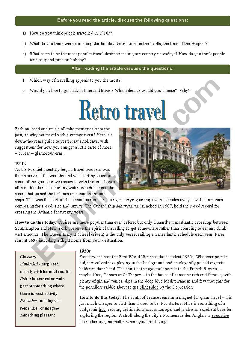 Retro travel worksheet