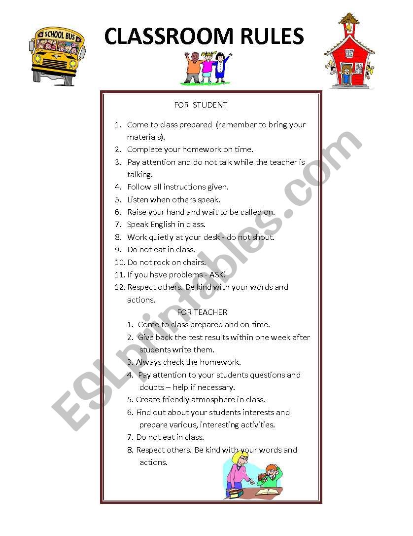 Classroom rules for students and teachers