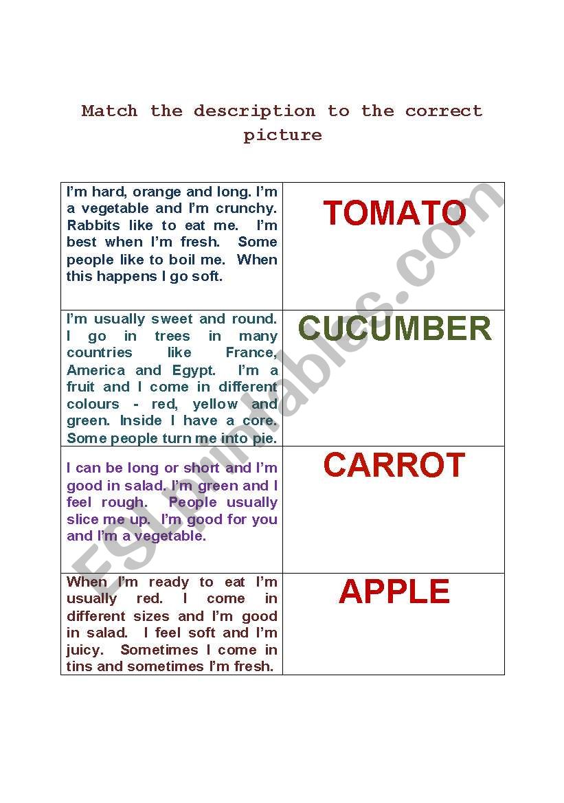 match the description to the correct noun