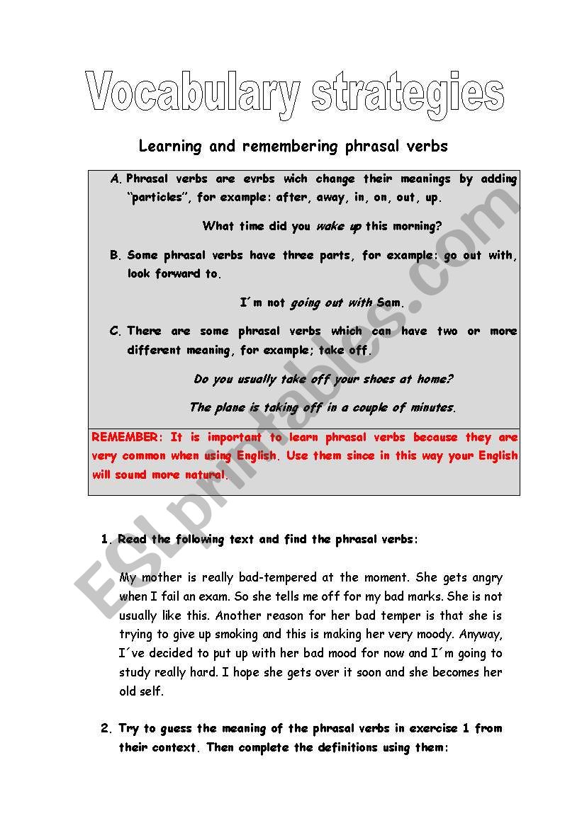 Vocabulary strategies: Phrasal verbs