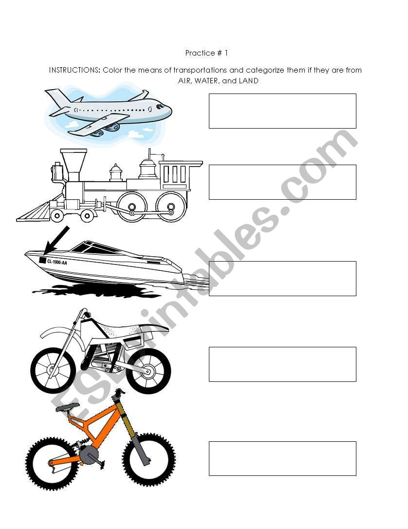 Transportations worksheet