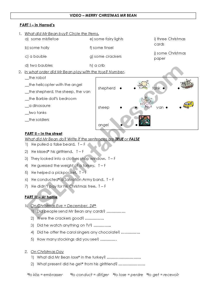 Merry Christmas Mr Bean worksheet