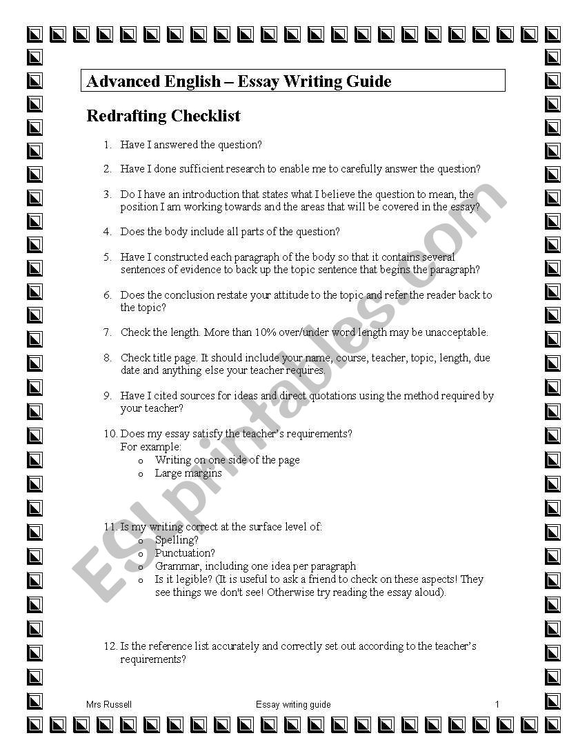essay writing - redrafting checklist