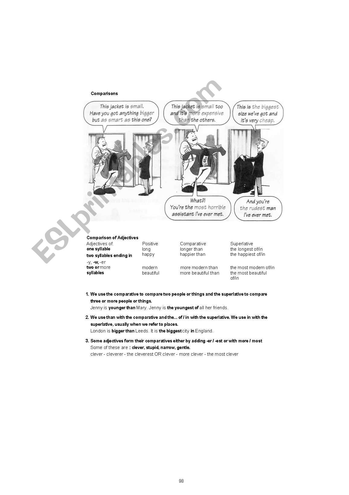 Comparison of adjectives worksheet