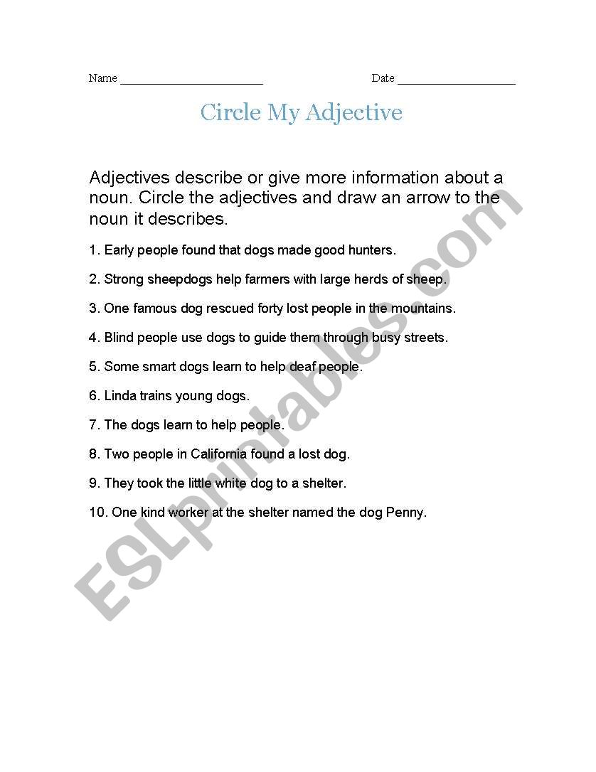 Cicle my Adjective worksheet