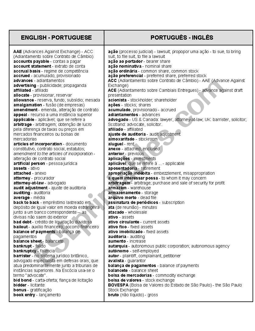 Accounting Terms worksheet