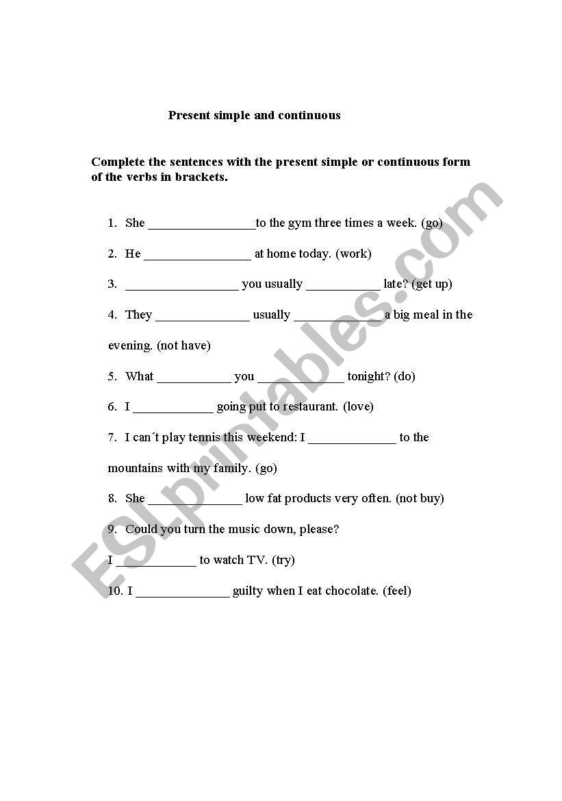 Present simple and continuous worksheet