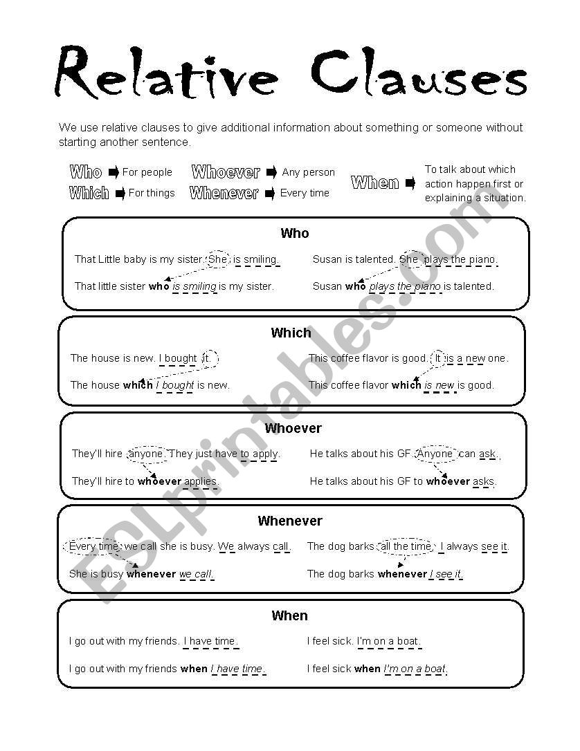 Relative Clauses, who-which-when-whoever-whenever