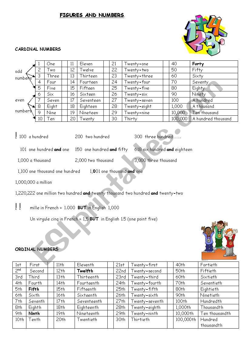 numbers worksheet