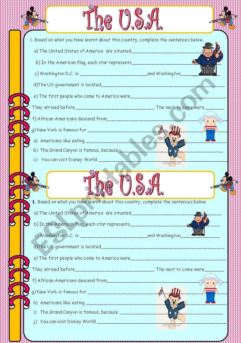 The USA worksheet