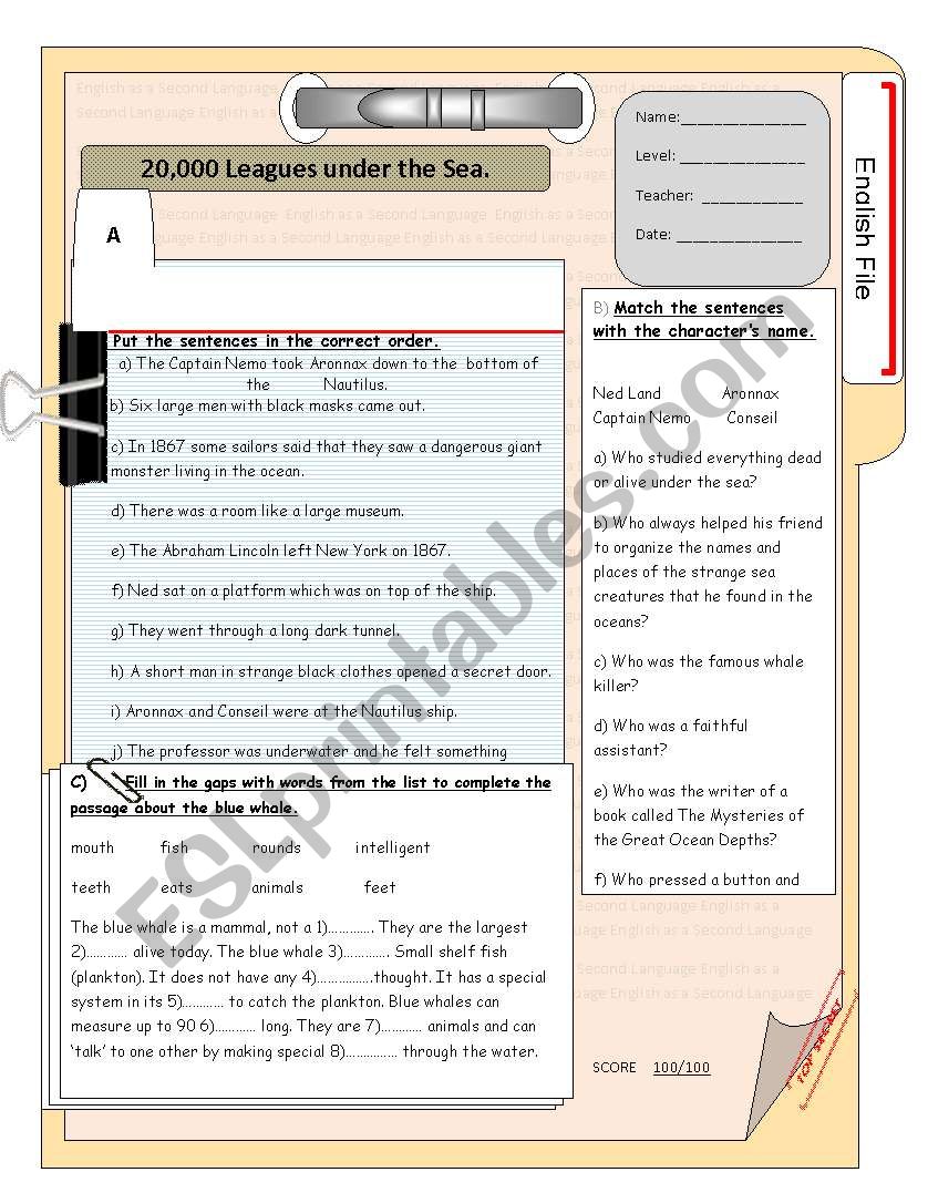 20,000 Leagues under the Sea worksheet