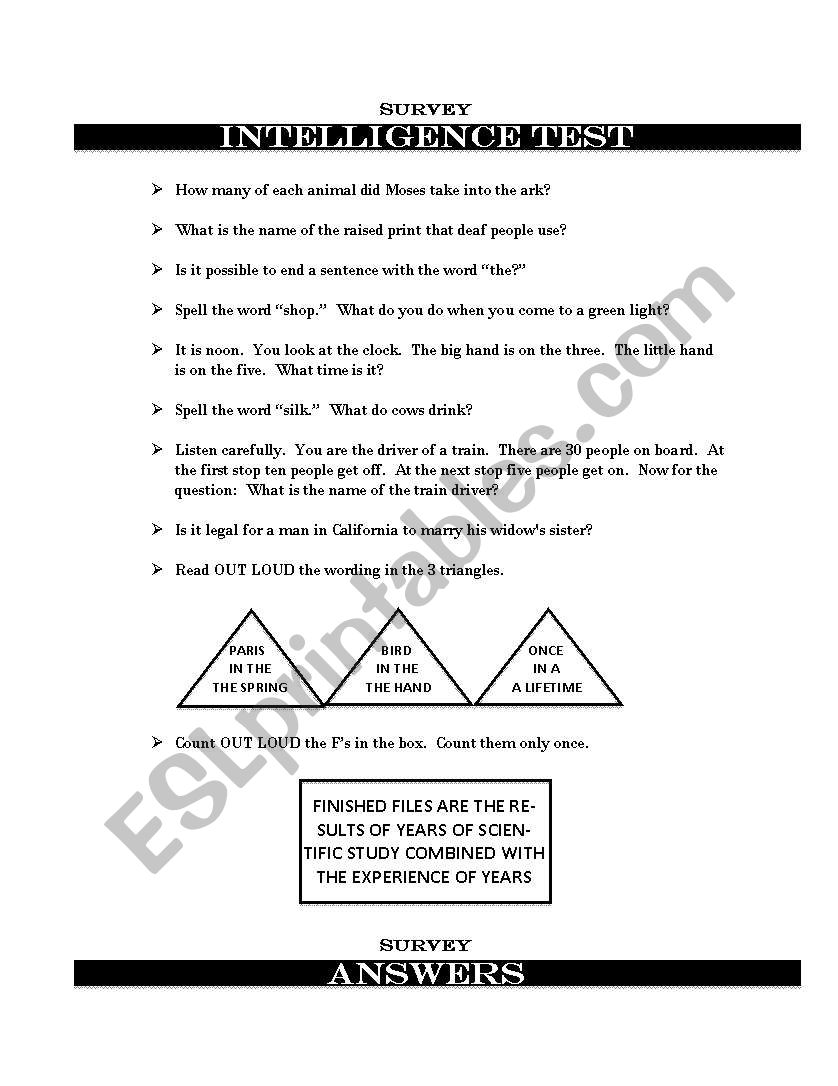 Intelligence Test worksheet